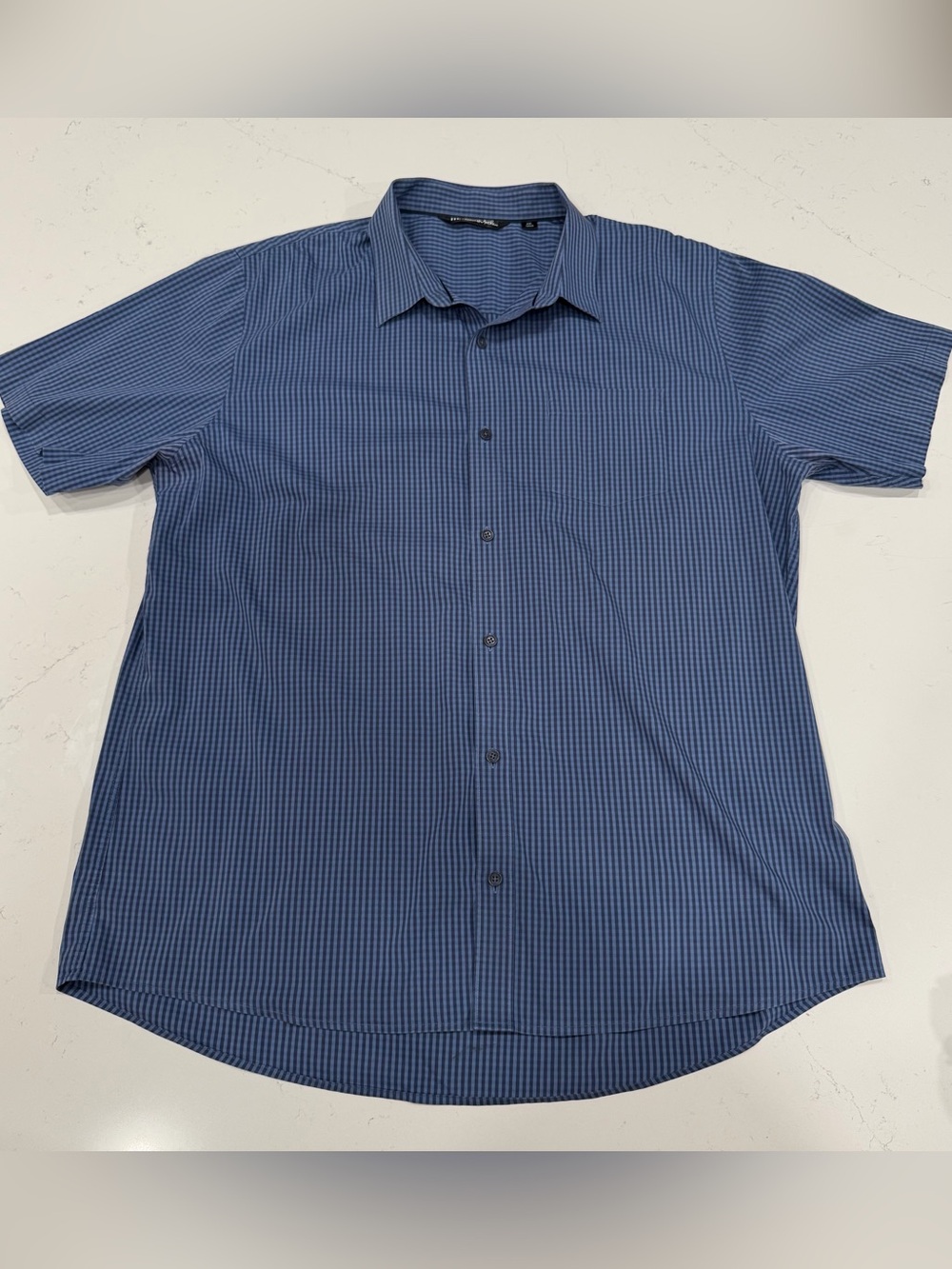 Travis Mathew Blue Micro-Check Short Sleeve Button-Down Shirt - XXL